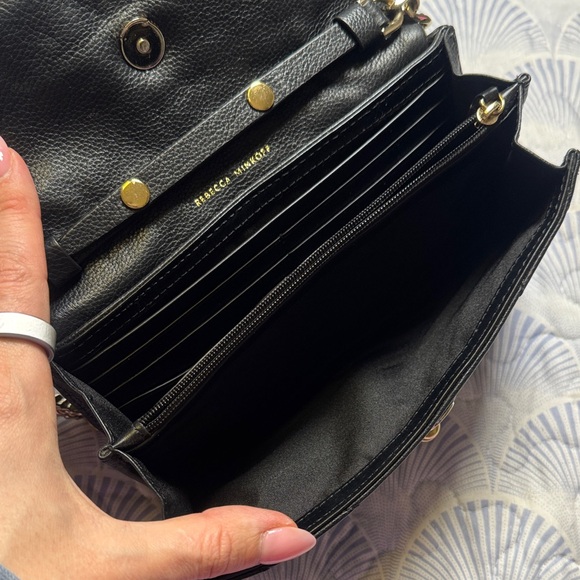 Rebecca Minkoff Quilted Leather Wallet on Chain Crossbody Black Gold - Picture 5 of 9